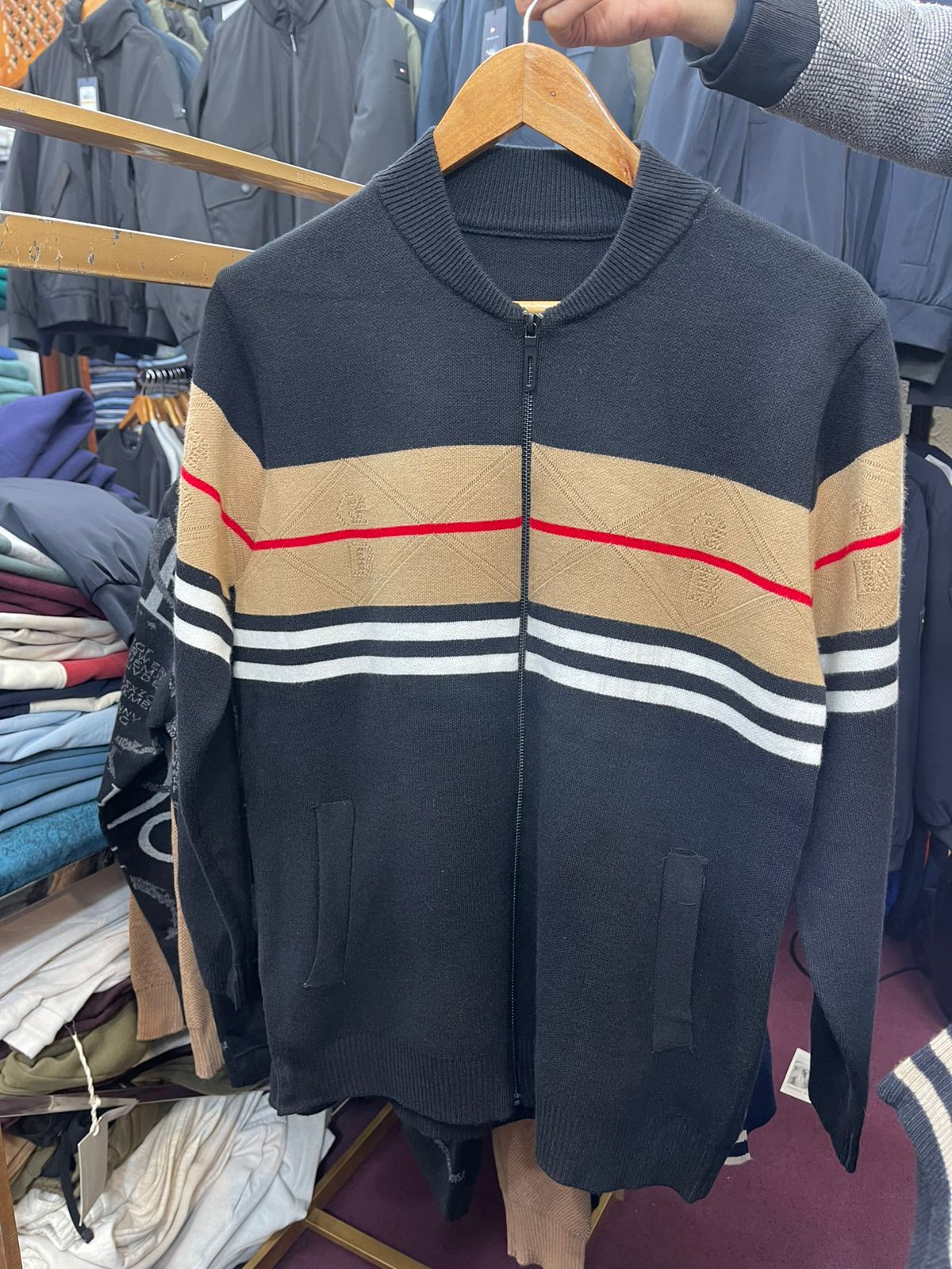 Burberry Front Panel Jersey Zipper Sweater